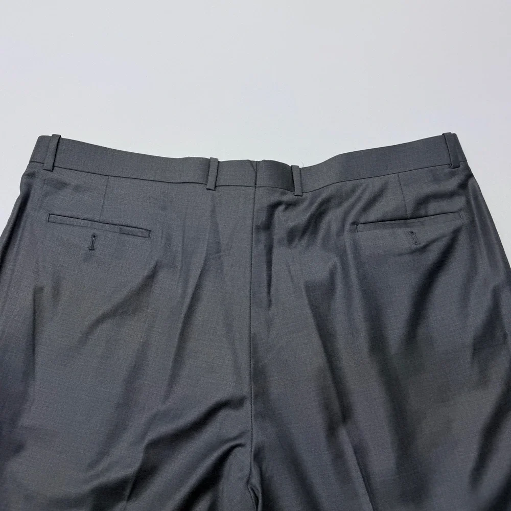 Botany 500 Mens Gray 100% Wool Pleated Cuffed Dress Pants Trousers 46 Regular